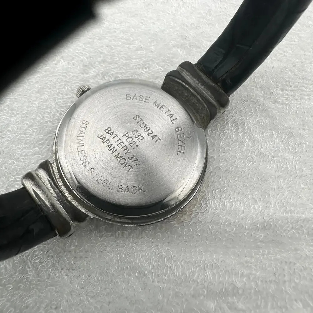 Studio Time Quartz Bangle Watch Silver Tone White Dial Black Band